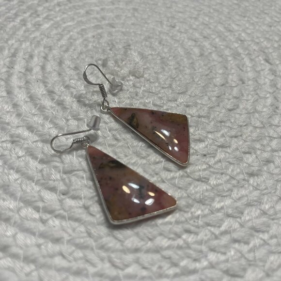 Beautiful PINK PERUVIAN OPAL Handmade Sterling 925 Dangle Earrings #168D - Picture 3 of 3